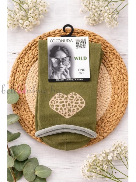 Дамски къси памучни чорапи COCONUDA WILD2, зелен - Чорапи и чорапогащници