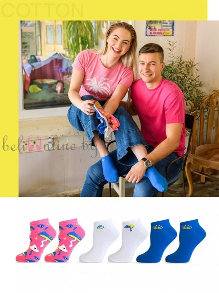Комплект 3 чифта дизайнерски къси чорапи от натурален памук Happy Foottopia Гъби - Чорапи и чорапогащници