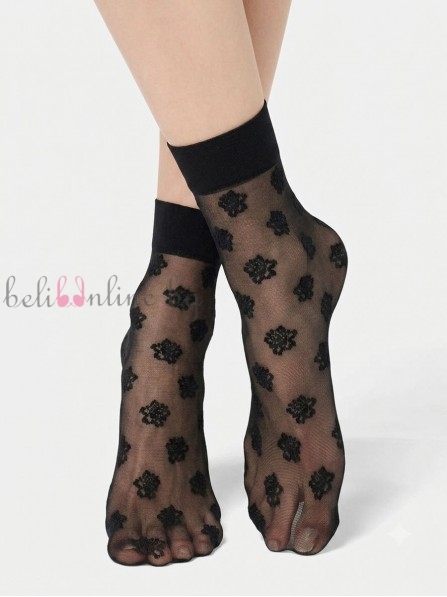 Къси фини дамски чорапи с флорални мотиви OROBLU LOVELY ROSE 6850, черен - Чорапи и чорапогащници
