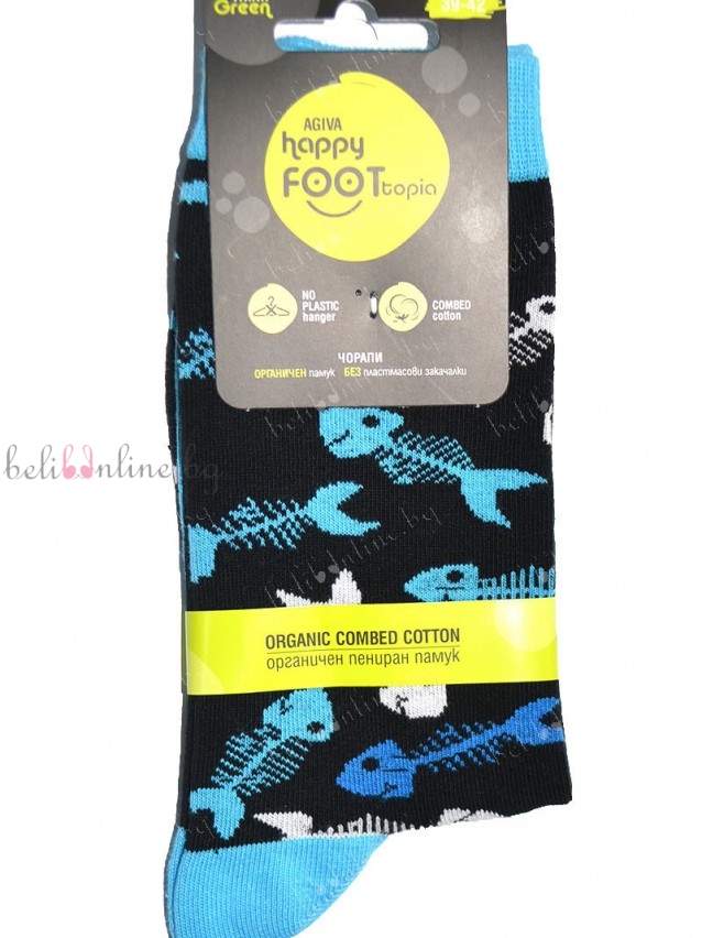 Весели чорапи от органичен пениран памук Happy Foottopia, FISH Весели чорапи от органичен пениран памук Happy Foottopia, FISH - Чорапи и чорапогащници