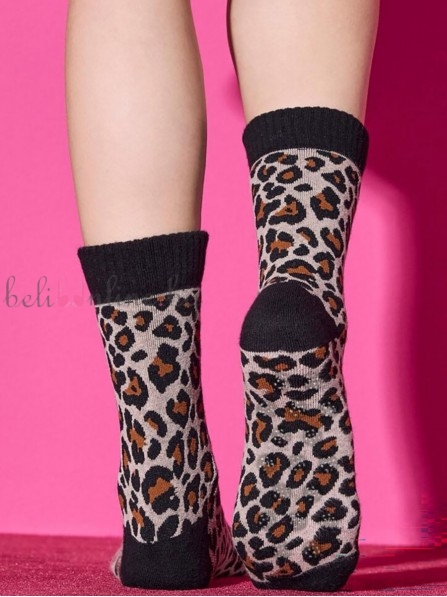 Топли къси чорапи със силиконови стопери SiSi LEOPARD SLIPPER