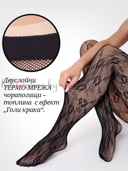 Термо чорапогащник с контрастен външен слой дантелена мрежа MARILYN CHARLY F07 - Чорапи и чорапогащници