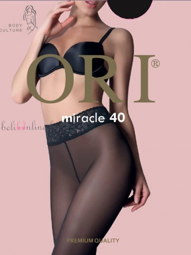Чорапогащник без ограничител с дантелен колан ORI MIRACLE 40 DEN, черен - Чорапи и чорапогащници