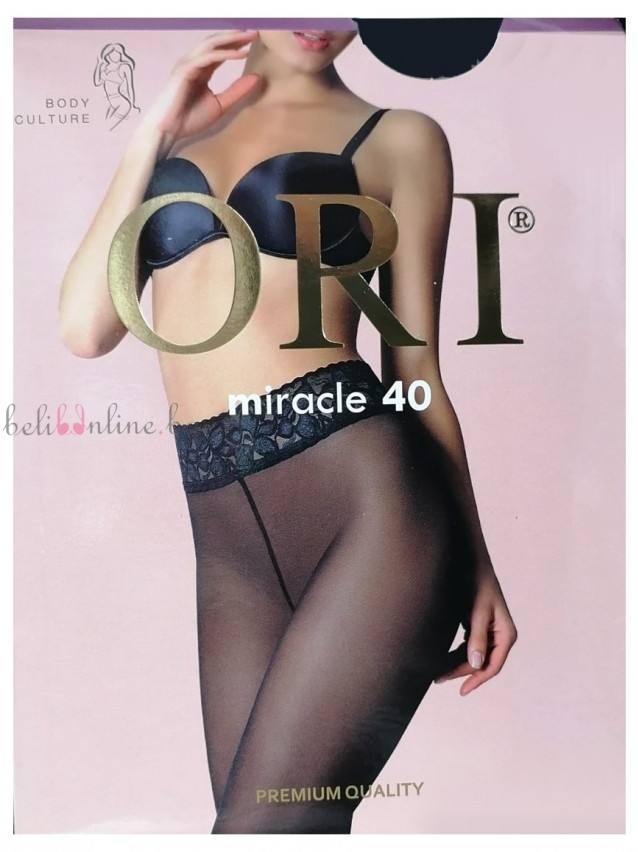 Чорапогащник без ограничител с дантелен колан ORI MIRACLE 40 DEN, черен - Чорапи и чорапогащници