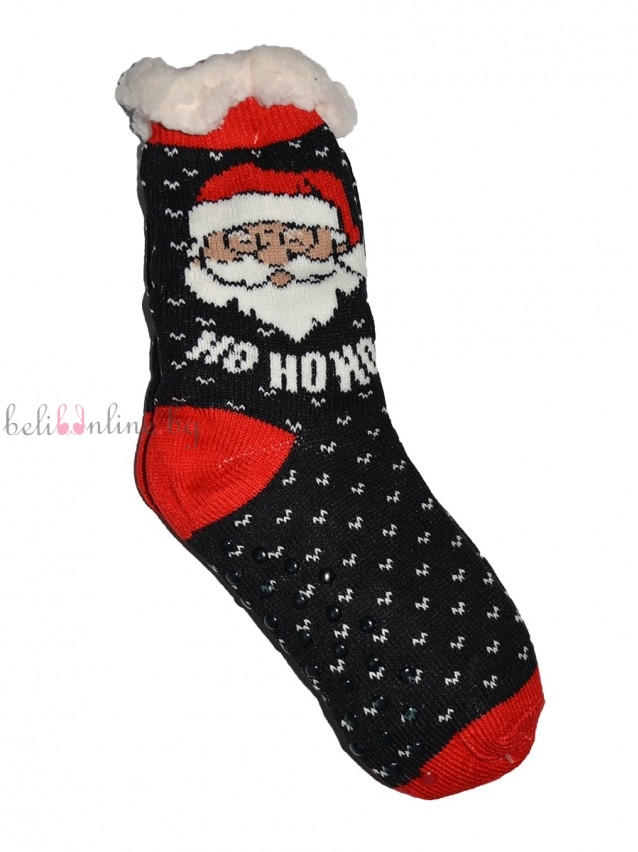 Коледни домашни чорапи със силиконови стопери Ruinur 9952, Santa Ho-Ho-HO, черен - Чорапи и чорапогащници