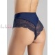 Бразилиана с висока талия от микрофибър и дантела Avangard 654-3, тъмносин - Дамско бельо