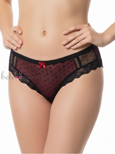 Дамски стринг от дантела и тюл Maris COLLECTION 328, черен/бордо