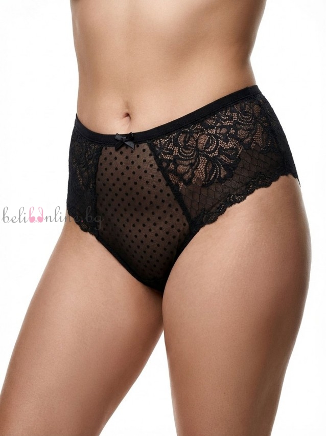 Дамски бикини от тюл на точки и дантела Maris COLLECTION 221, черен - Дамско бельо