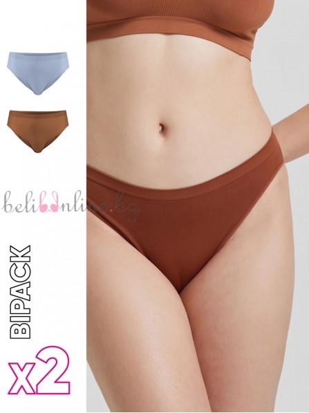 Комплект 2 броя бикини от Q-SKIN микрофибър pompea Slip seamless 2, кафяв/син Комплект 2 броя бикини от Q-SKIN микрофибър pompea Slip seamless 2, кафяв/син