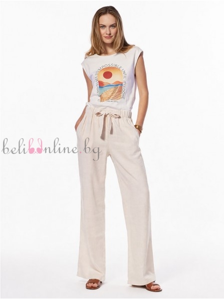 Широк дамски панталон от вискоза SiSi Pantalone SAFARI, екрю