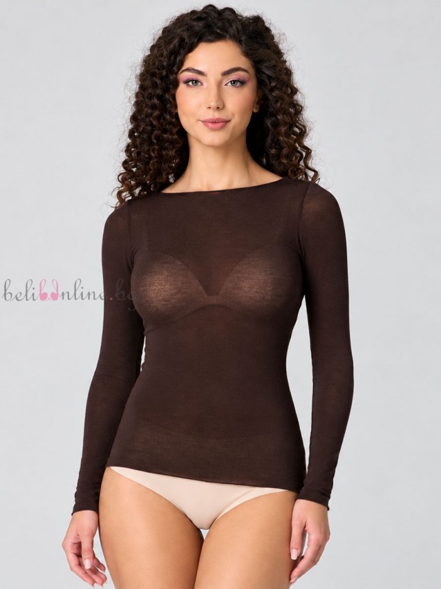 Кашмирена блуза с дълги ръкави и деколте Jadea 4064, coffee Кашмирена блуза с дълги ръкави и деколте Jadea 4064, coffee - Дамско бельо
