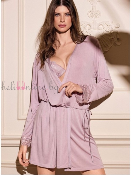 Къс халат тип кимоно от вискоза и дантела LORMAR 1329, SATEN, rosa skin Къс халат тип кимоно от вискоза и дантела LORMAR 1329, SATEN, rosa skin