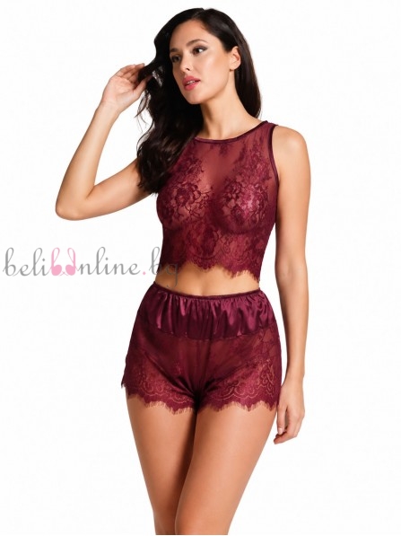 Дамски комплект от сатен и дантела Love and Bra 81998, бордо