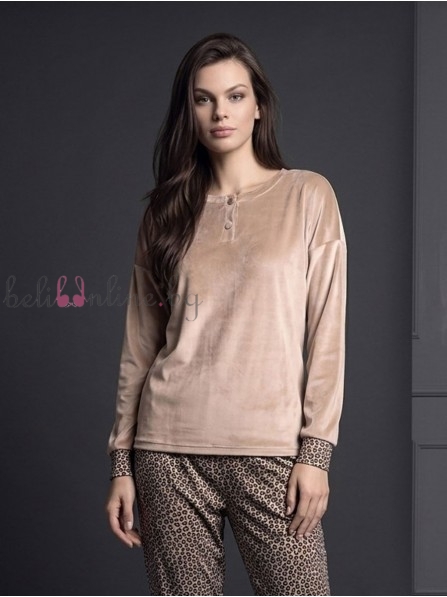 Дамски плюшен комплект с леопардов принт LORMAR 4409, FANCY, natural