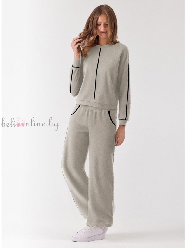 Дамски комплект от плюш, блуза с дълги ръкави и панталон infiore 4319, DIVINA, beige - Дамско бельо