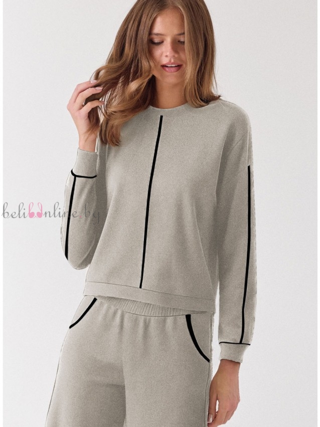 Дамски комплект от плюш, блуза с дълги ръкави и панталон infiore 4319, DIVINA, beige - Дамско бельо