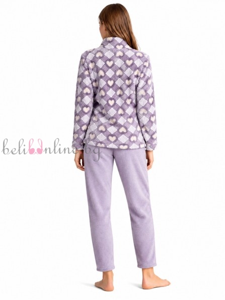 Дамски комплект от полар, блуза с дълги ръкави и панталон infiore 4435, CARDS, mauve