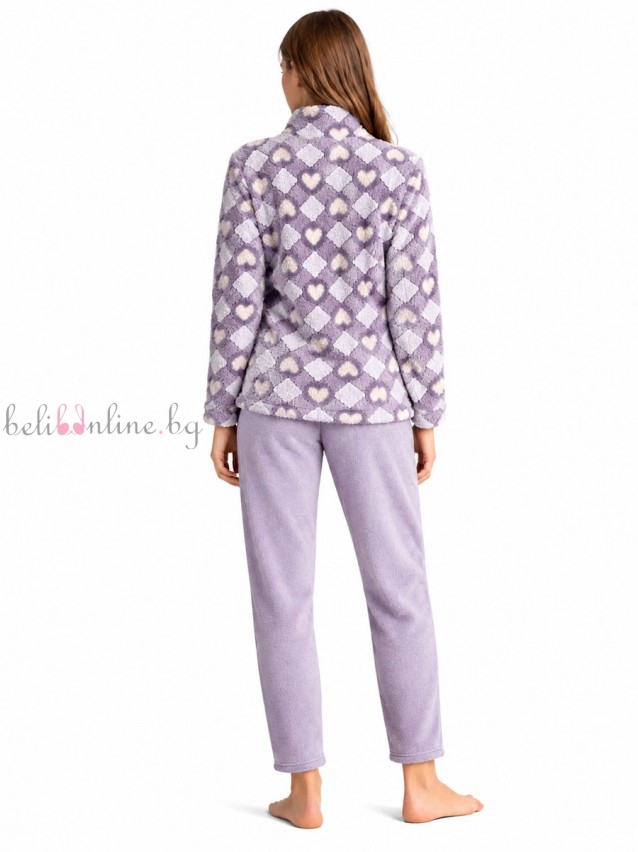 Дамски комплект от полар, блуза с дълги ръкави и панталон infiore 4435, CARDS, mauve - Дамско бельо