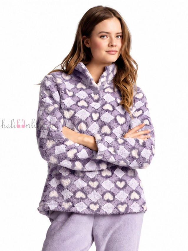 Дамски комплект от полар, блуза с дълги ръкави и панталон infiore 4435, CARDS, mauve - Дамско бельо