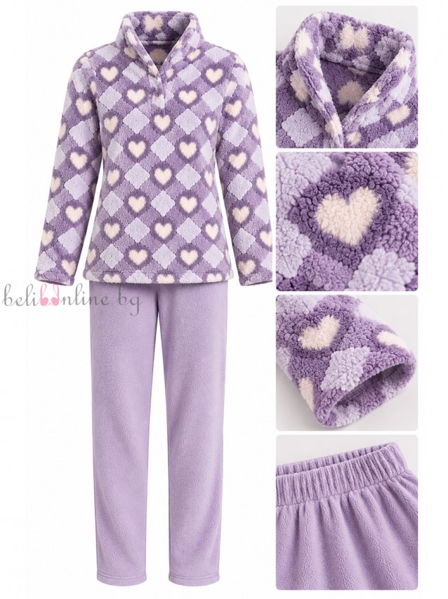 Дамски комплект от полар, блуза с дълги ръкави и панталон infiore 4435, CARDS, mauve - Дамско бельо