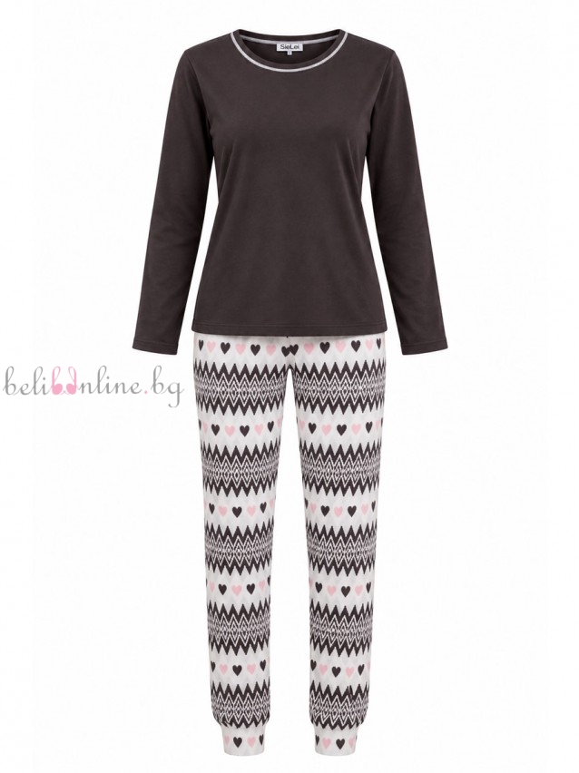 Топла памучна пижама блуза с дълги ръкави и дълъг панталон SieLei ZL12, moro Топла памучна пижама блуза с дълги ръкави и дълъг панталон SieLei ZL12, moro - Дамско бельо