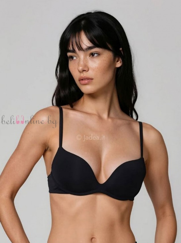 Сутиен с формовани super push-up чашки без банели от микрофибър Jadea FIAMMA, черен - Дамско бельо