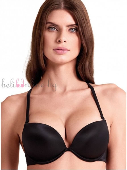 Сутиен с твърди формовани super push-up на банели от лъскав микрофибър LORMAR DOUBLE, FORMEDOUBLE, ULTRASHINE, черен Сутиен с твърди формовани super push-up на банели от лъскав микрофибър LORMAR DOUBLE, FORMEDOUBLE, ULTRASHINE, черен