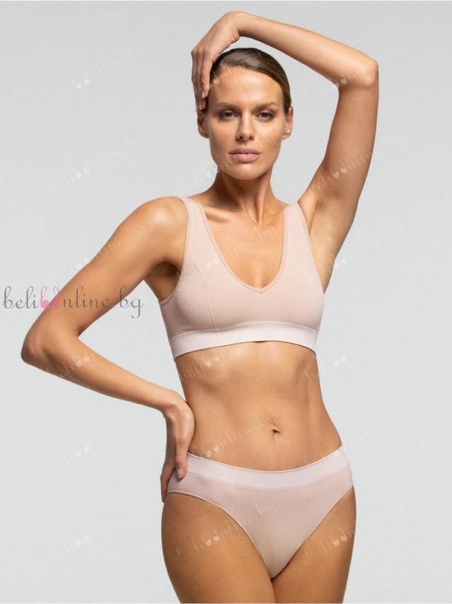 Безшевно бюстие с широки презрамки от микрофибър Pompea, Brassiere V Ecofriendly, телесен Безшевно бюстие с широки презрамки от микрофибър Pompea, Brassiere V Ecofriendly, телесен - Дамско бельо