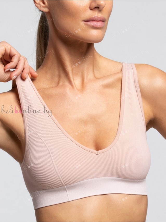 Безшевно бюстие с широки презрамки от микрофибър Pompea, Brassiere V Ecofriendly, телесен Безшевно бюстие с широки презрамки от микрофибър Pompea, Brassiere V Ecofriendly, телесен - Дамско бельо