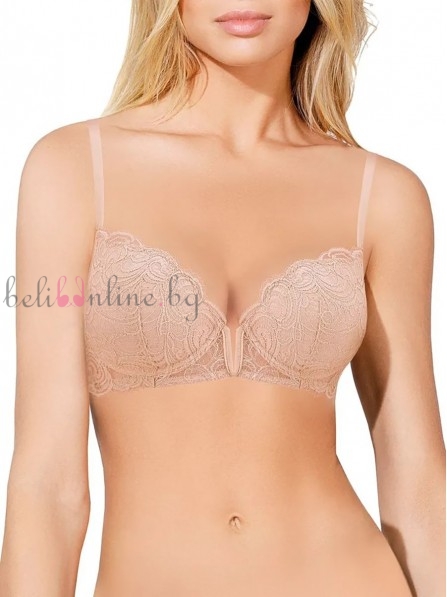 Дантелен сутиен с формовани чашки на банели LORMAR V-BRA FRIZZANTE, cipria