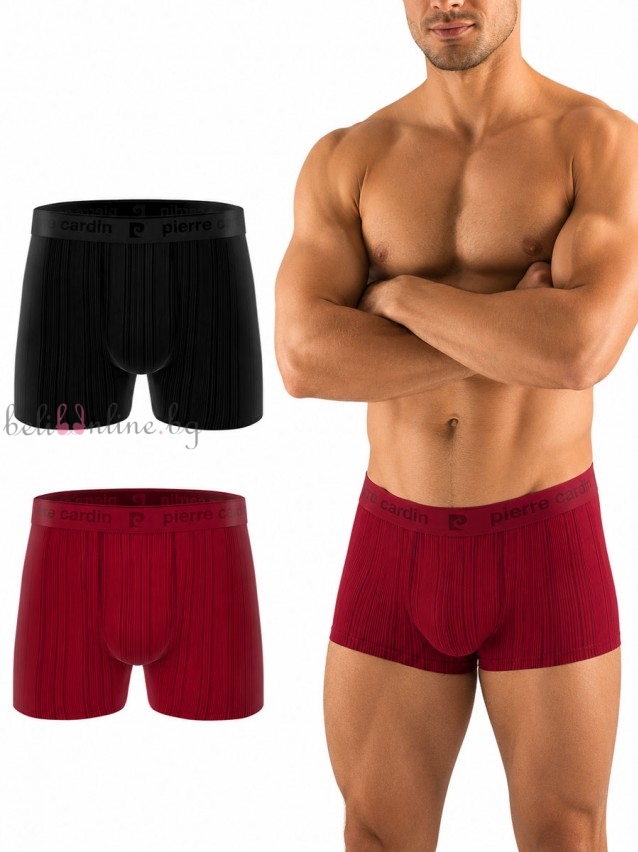 Комплект 2 броя мъжки боксери от микрофибър Pierre Cardin ANT/ASS1, nero, bordo - Мъжко бельо