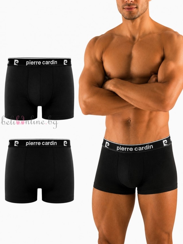 Комплект 2 броя мъжки боксери от памук Pierre Cardin BCX2/BAS/AS2, черен/черен - Мъжко бельо