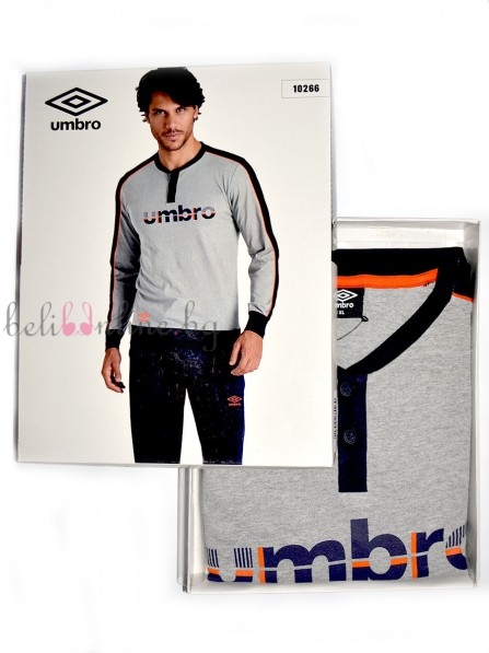 Мъжка памучна пижама UMBRO 10266, сив/тъмносин - Мъжко бельо