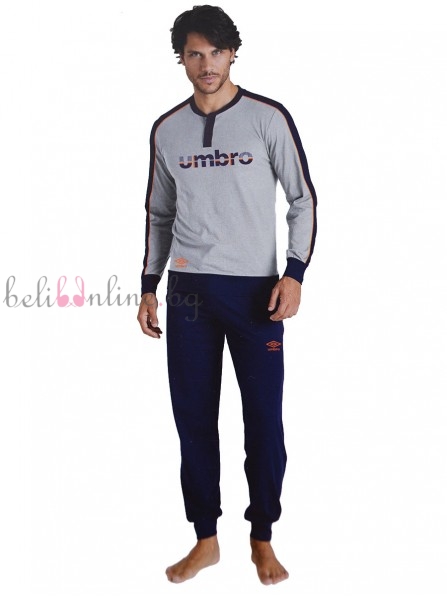 Мъжка памучна пижама UMBRO 10266, сив/тъмносин - Мъжко бельо