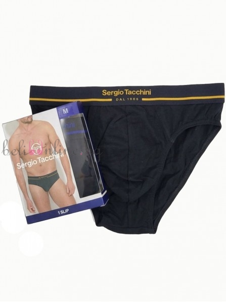 Памучен мъжки слип с външен ластик SERGIO TACCHINI 7010-37, черен/жълт